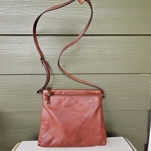 Margot Lorna Cognac Soft Brown Leather Crossbody Purse Zip Top Hobo Bag Satchel